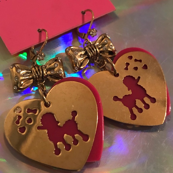 Betsey Johnson Jewelry - Pink poodle heart earrings vintage Betsey Johnson